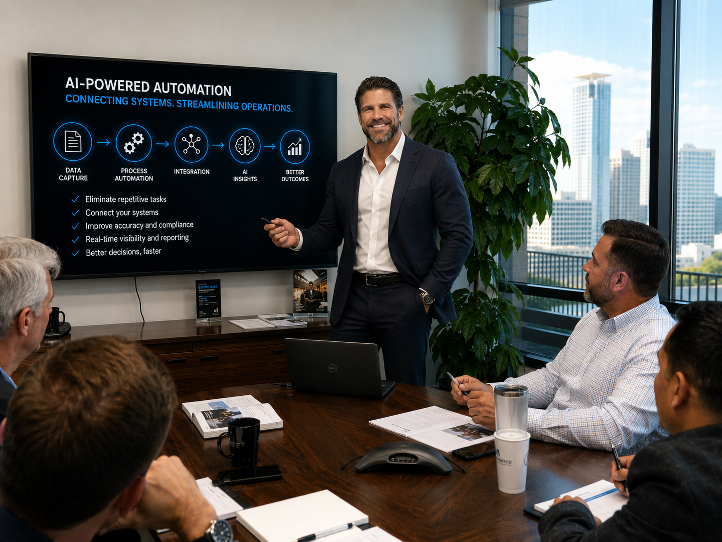 Richard Gaubert leading an AI automation working session in the boardroom